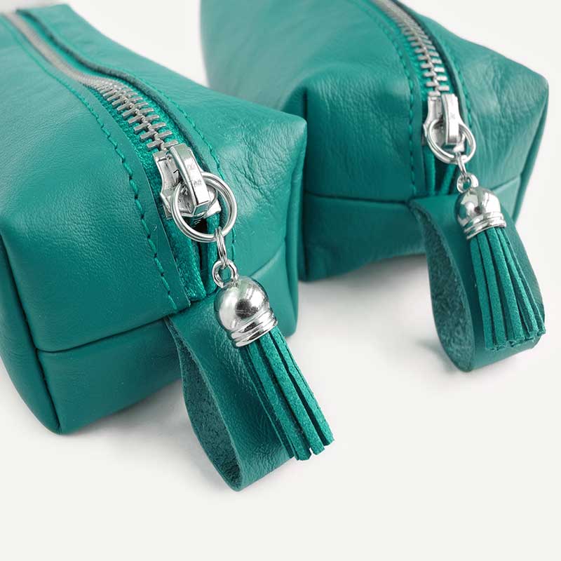 Leather Zipper Bags Teal Leather Dopp Kits