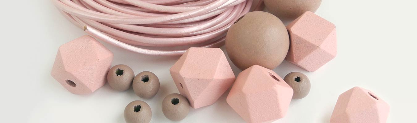 Wooden Beads in Shades of Pastel Pink and Taupe