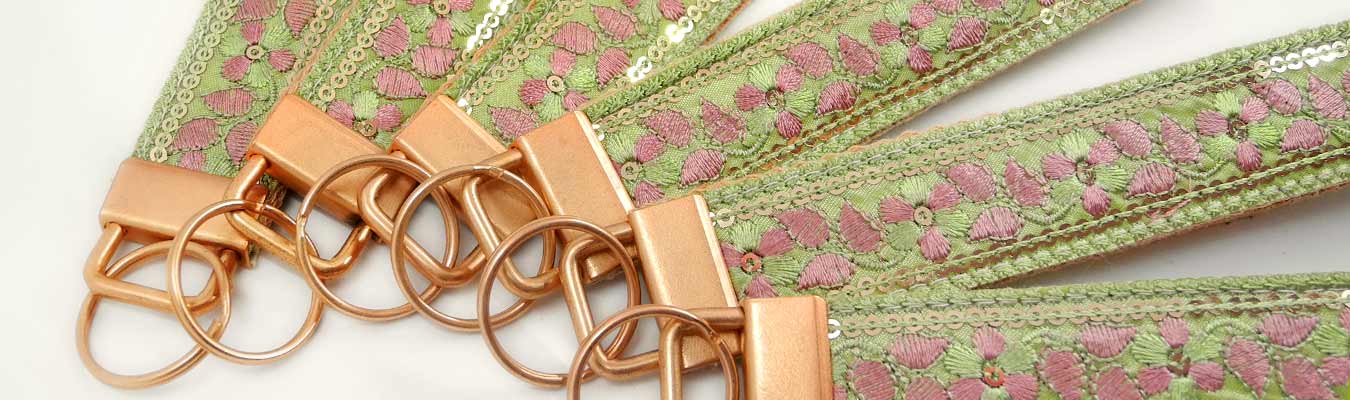 Green and Rose Gold Fabric Keychains