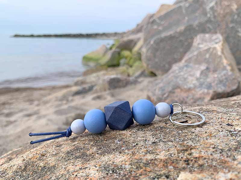 Wood Baed Key Fob in Shades of Blue