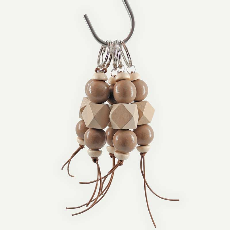 Wood Bead keychains in shades of beige and brown