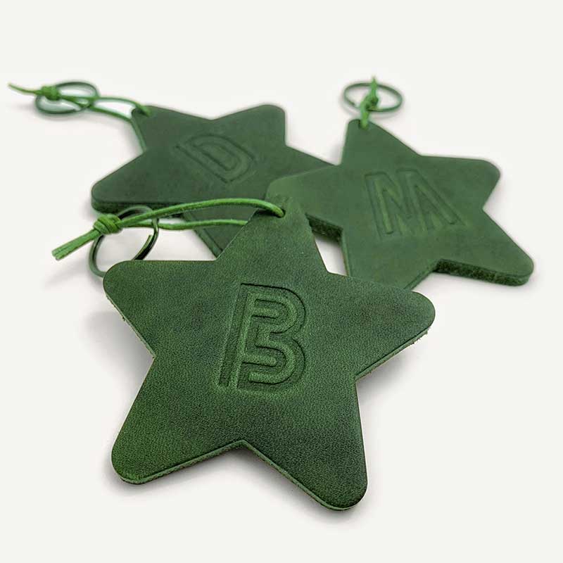 Dark Green Leather Star Key Fob