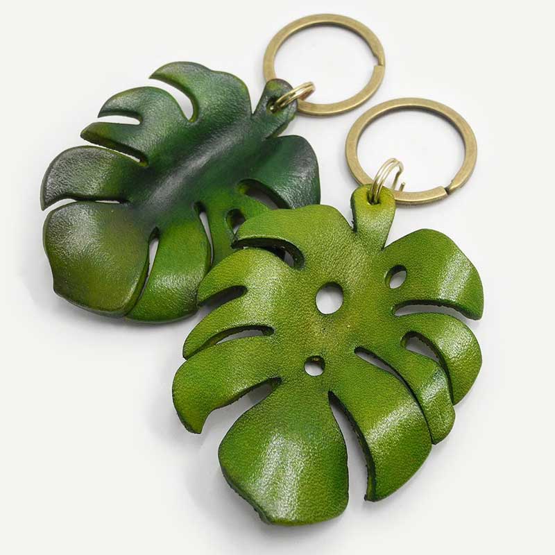Keychain with Leather Monstera Leaf
