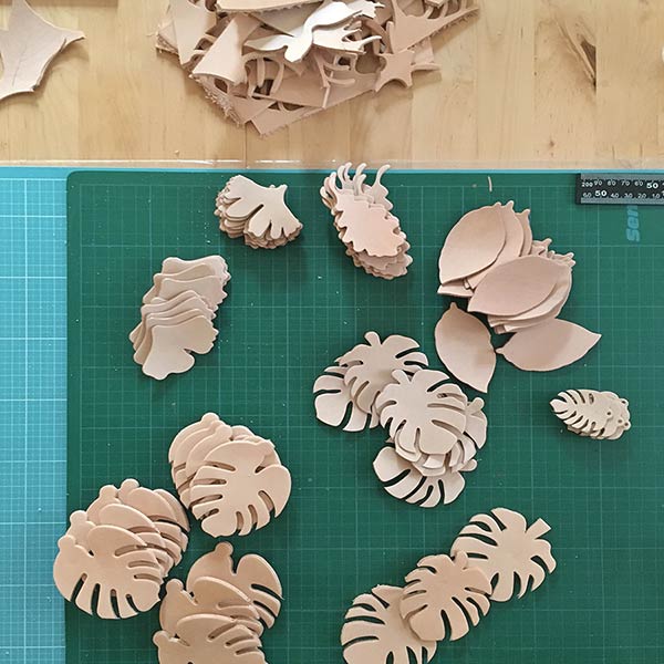 Diverse unfinished leather leaves