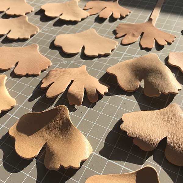 Raw Leather Ginkgo Leaves