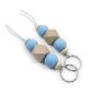Preview: Cute Beaded Keychain with Wooden Beads in Sky Blue and Cream Beige