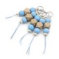 Preview: Handcrafted Wood Bead Keyring with Blue and Ecru Beads