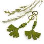 Preview: Olive Green Leather Ginkgo Leaf Keychain