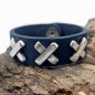 Preview: Blue pull-up leather bracelet »Amsterdam« with three x-shaped rivets