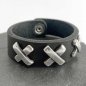 Preview: Leather Bracelet in black with decorative St. Andrew's cross rivets