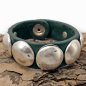 Preview: Dark green leather bracelet with silver-tone conchos
