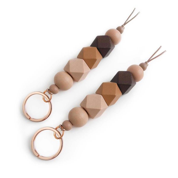 Preview: Brown Geometric Keychain with wooden beads