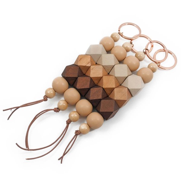 Preview: Wooden Keychain with geometric beads