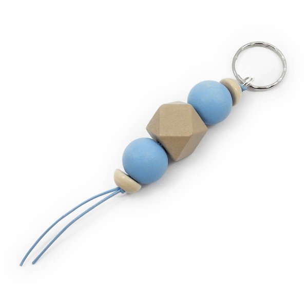 Preview: Powder Blue and Cream Beige Ladies Keyring, handmade from sustainable certified wood
