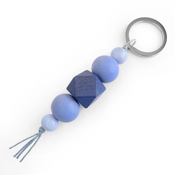 Sky Blue Wood Bead Keychain