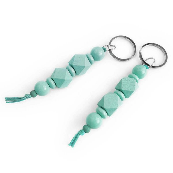 Preview: Seafoam Green Wood Bead Key Fob