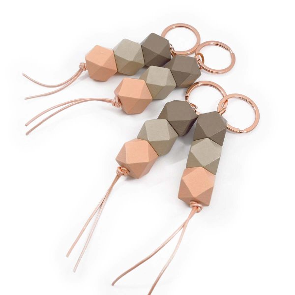 Beaded Keychain Rose Gold, Beige and Taupe