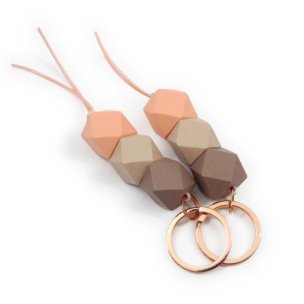 Preview: Rose Gold, Beige and Taupe Beaded Wood Keychain