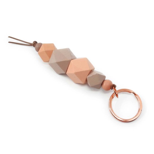 Geometric Keychain with Beads from Certified Wood