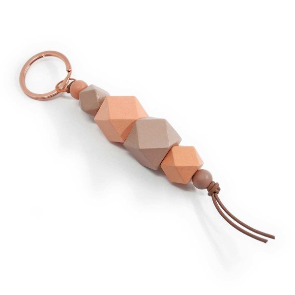 Preview: Ladies Keychain with Wooden Beads in Rose Gold and Greige