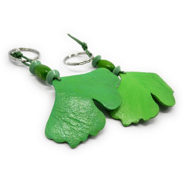 Preview: Back of green leather ginkgo leaf key fob