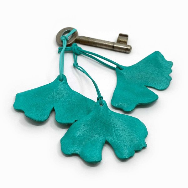 Preview: Teal Ginkgo Leaf Leather Charm