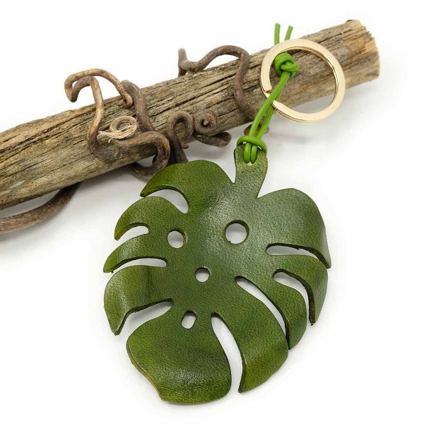 Monstera Leaf Leather Keychain