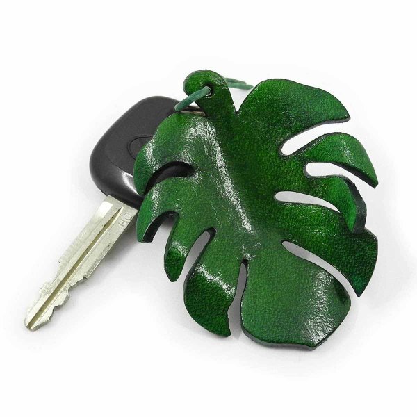 Preview: Car Key Lanyard with Leather Monstera Leaf