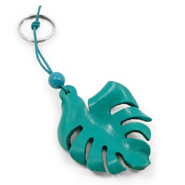 Preview: Turquoise Monstera Leaf Leather Charm