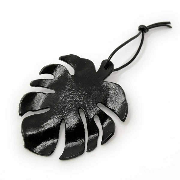 Preview: Monstera Leaf Keychain handmade from black leather