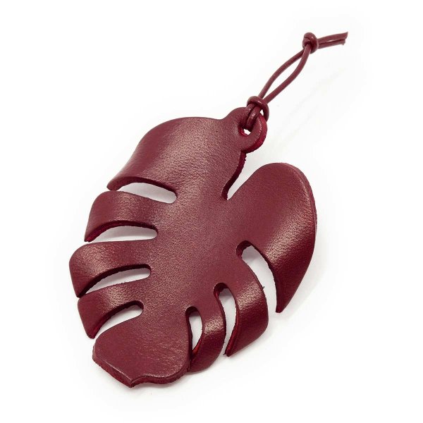 Berry Red Leather Monstera Keychain