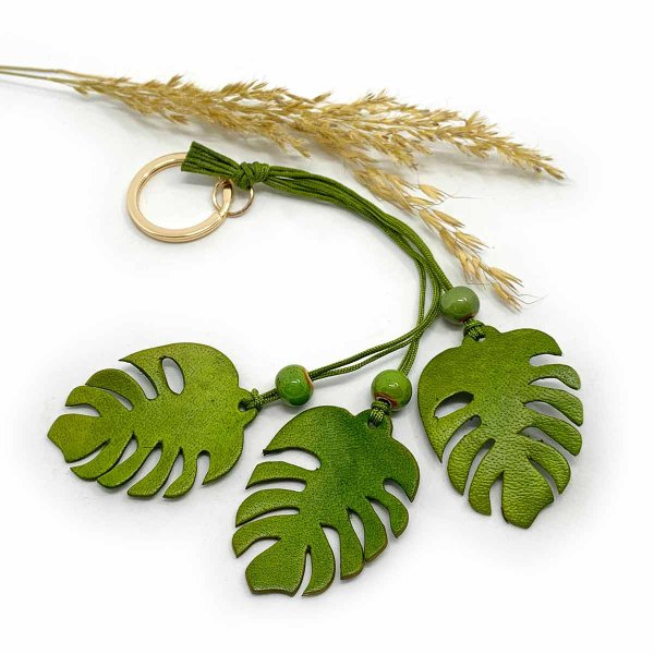 Preview: Leather Monstera Charm as a bag accessory