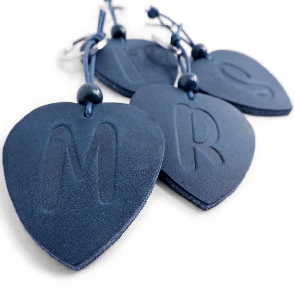 Blue Leather Heart Keychain with monogram