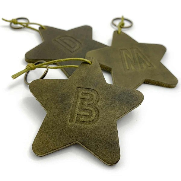 Preview: Olive Green Leather Star Keychain