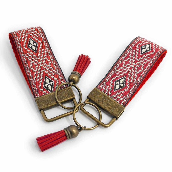 Tiny Red Key Fob with Boho Style Tassel