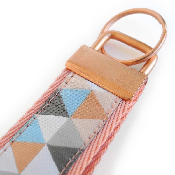 Preview: Salmon Pink Fabric Keychain with geometric pattern
