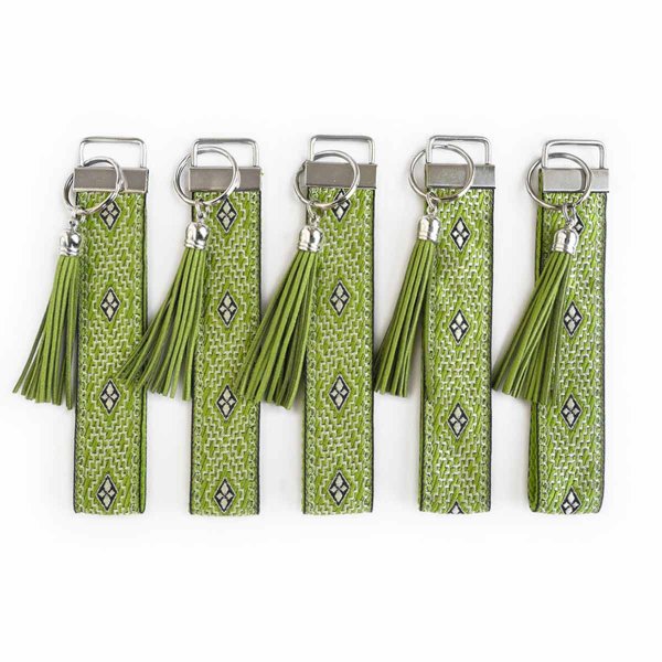 Preview: Green Fabric Wristlet Keychain with Tassel