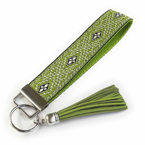 Green Wristlet Keychain with Tassel