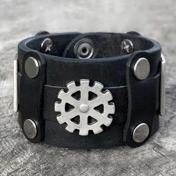 Preview: Black Pull-Up Leather Wristband