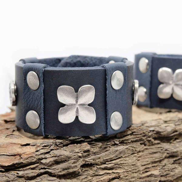 Dark Blue Leather Cuff for Her