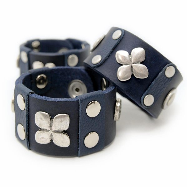 Midnight-Blue Leather Bracelet with rivets