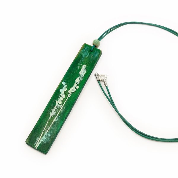 Preview: Handmade Leather Pendant Necklace with Grasses Imprint