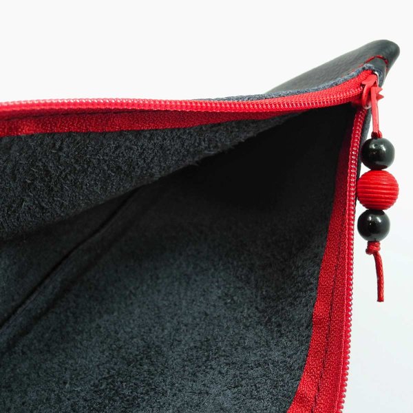 Preview: Black and Red Leather Pouch with Zipper