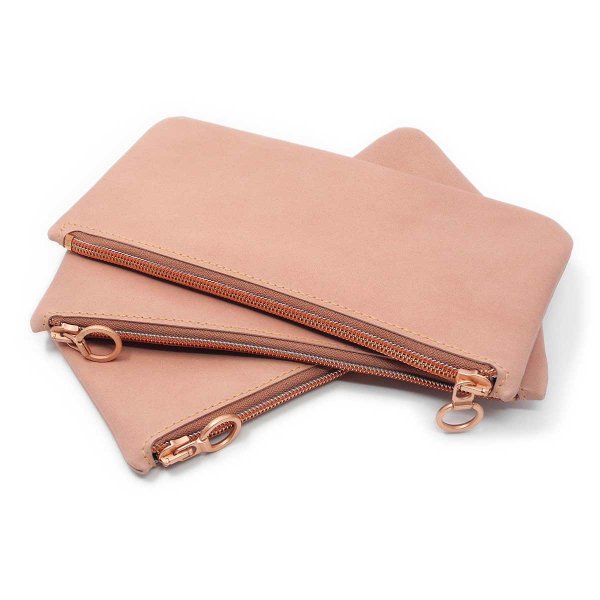 Blush Pink Leather Zipper Pouch
