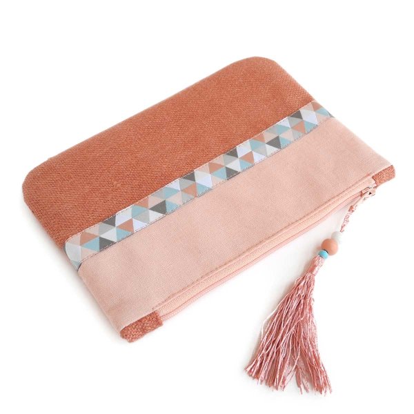 Small Linen Pouch with Zipper and Tassel