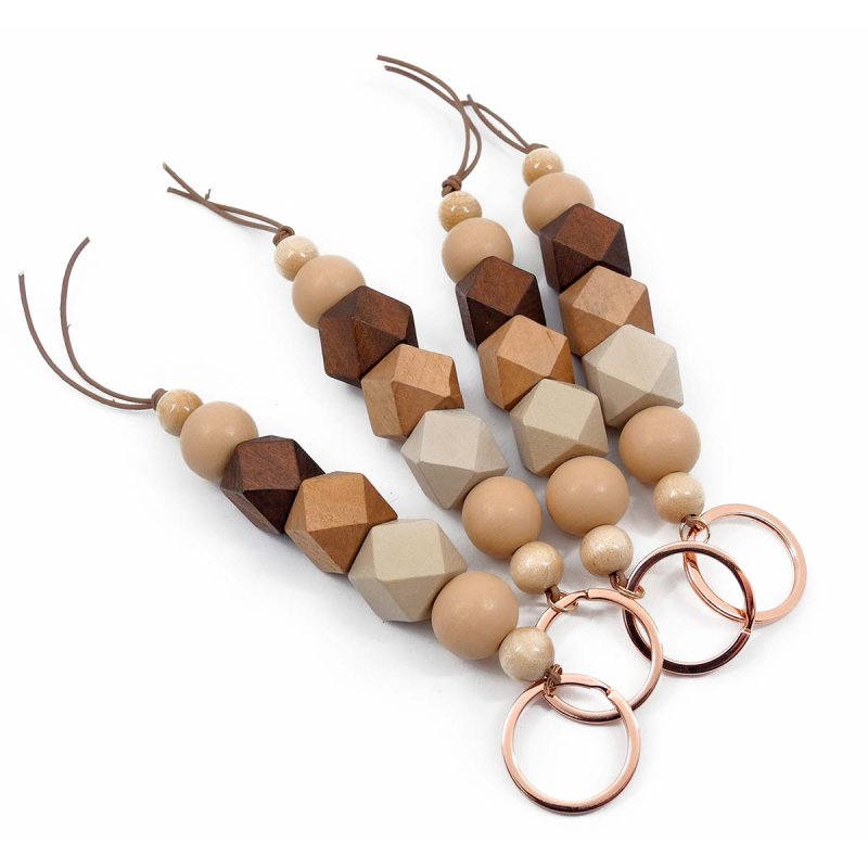 Brown Geometric Bag Charm with wooden beads