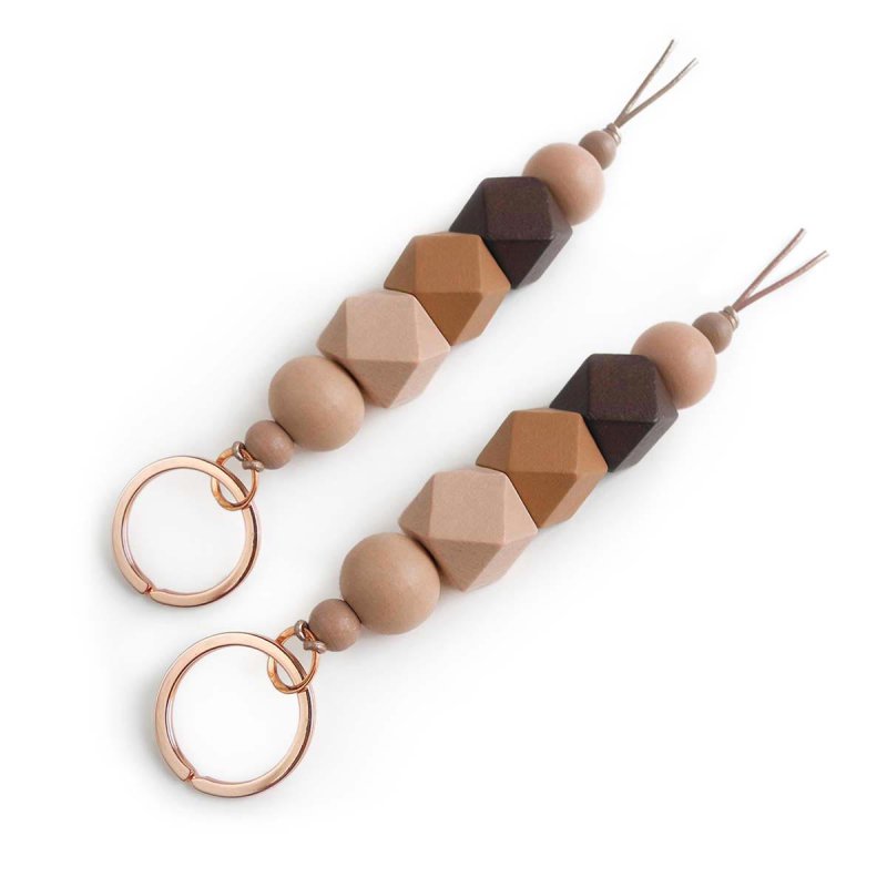 Brown Geometric Keychain with wooden beads
