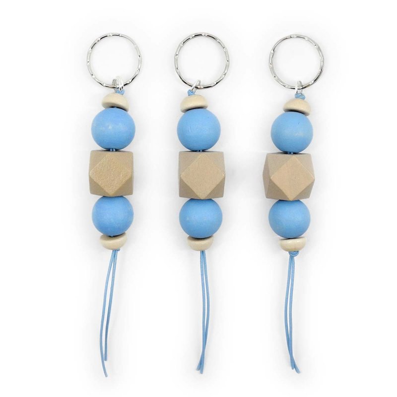 Beaded Ladies Keychain, Light Blue and Pearly Cream