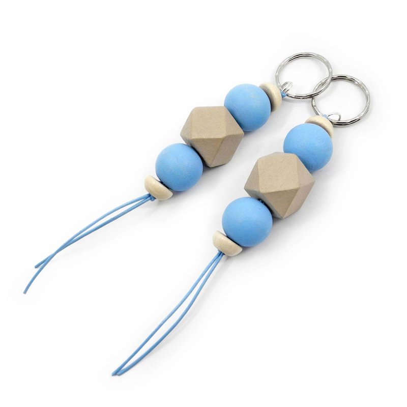 Sky Blue Wood Bead Key Ring