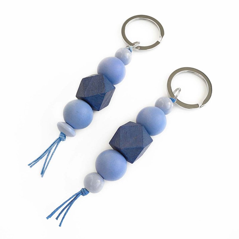 Sky Blue Wood Bead Keychain